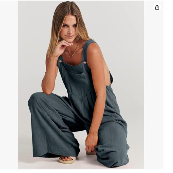 Women’s Grey Overalls Jumpsuit Casual Loose Bib Wide Leg Size XL, NWT, Boho - Picture 1 of 12